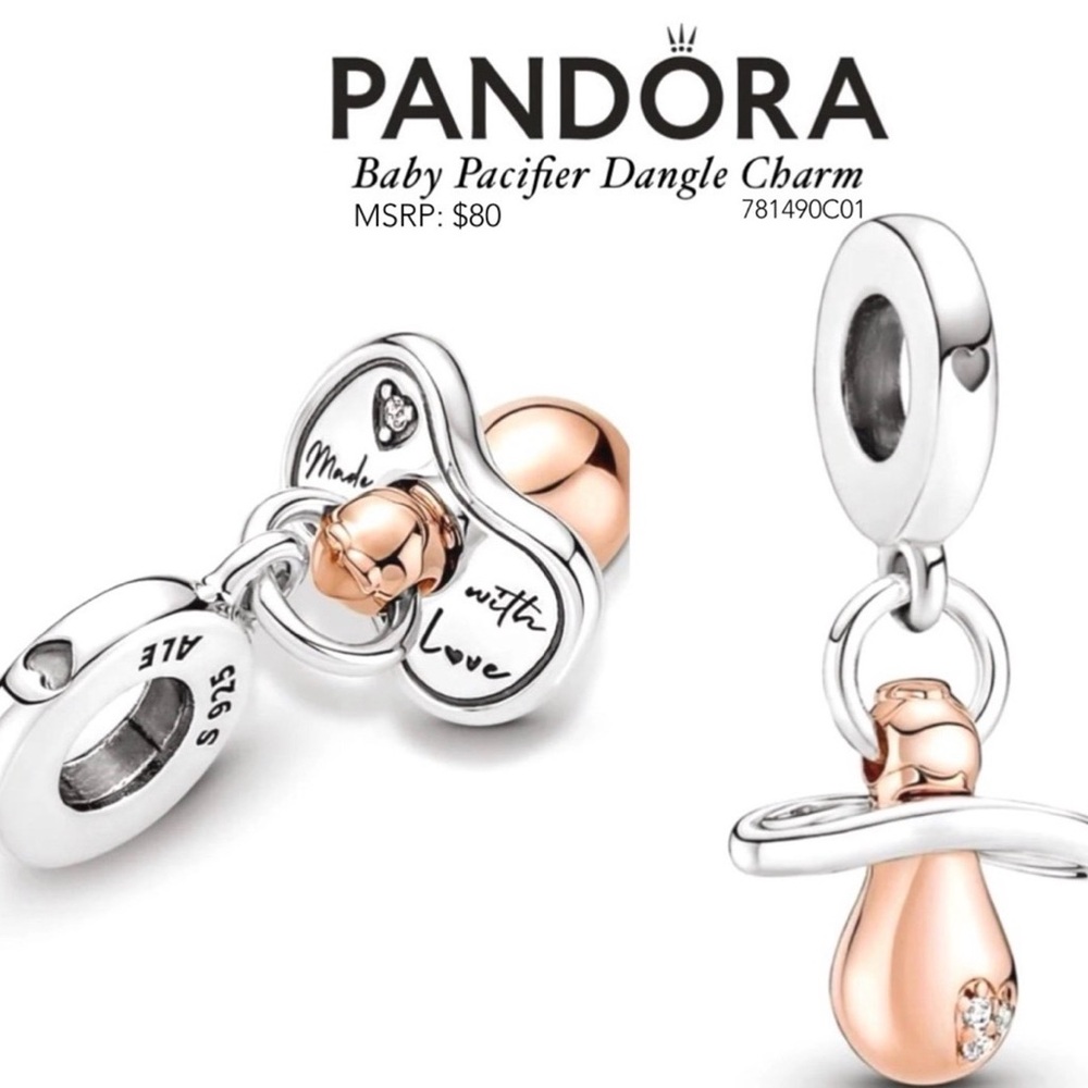 PANDORA Baby Pacifier Dangle Charm w/box